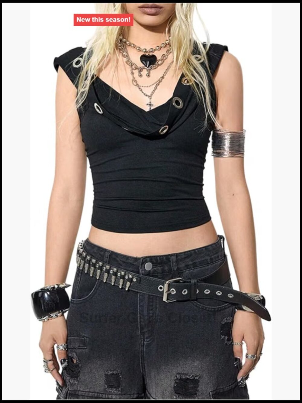 Sleeveless Hooded Neck Eyelet Tank Top Grunge Streetwear